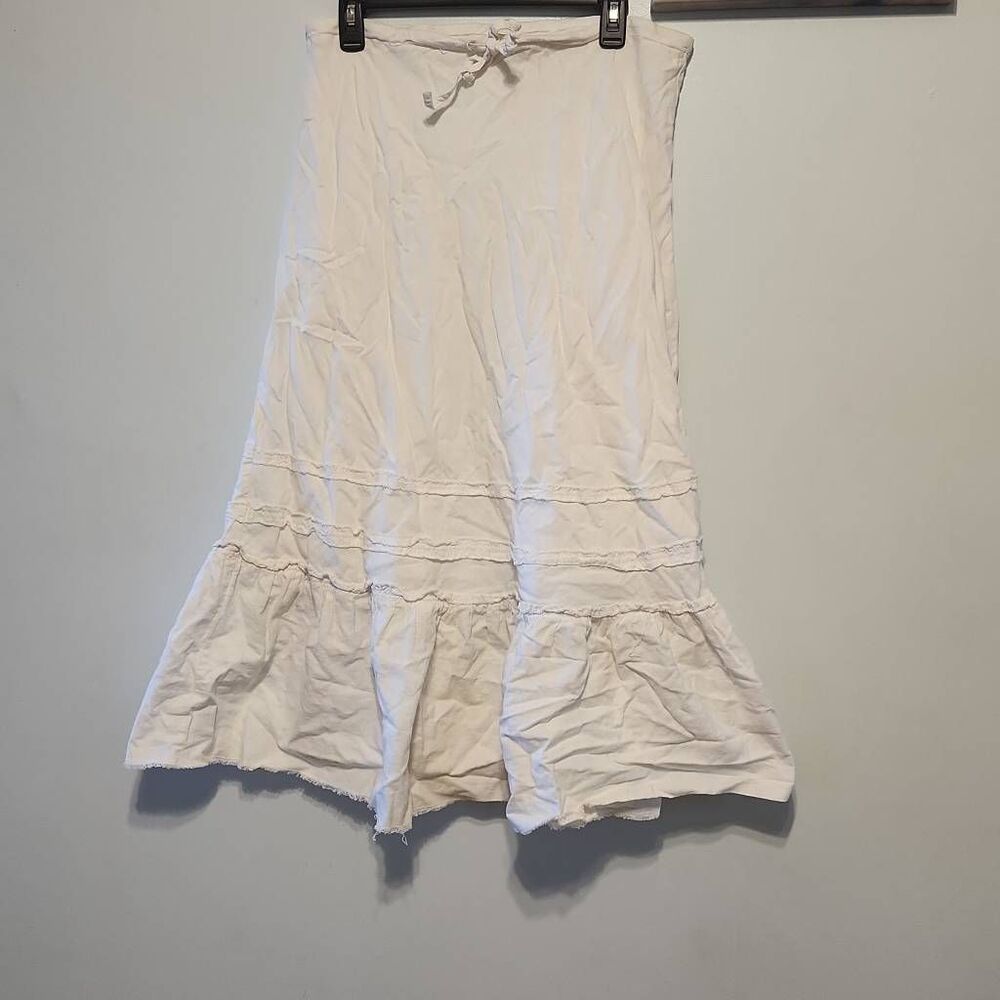 Y2K Vintage Old Navy size 6 Low Waist Linen Blend Ruffle Hem Maxi Skirt Boho